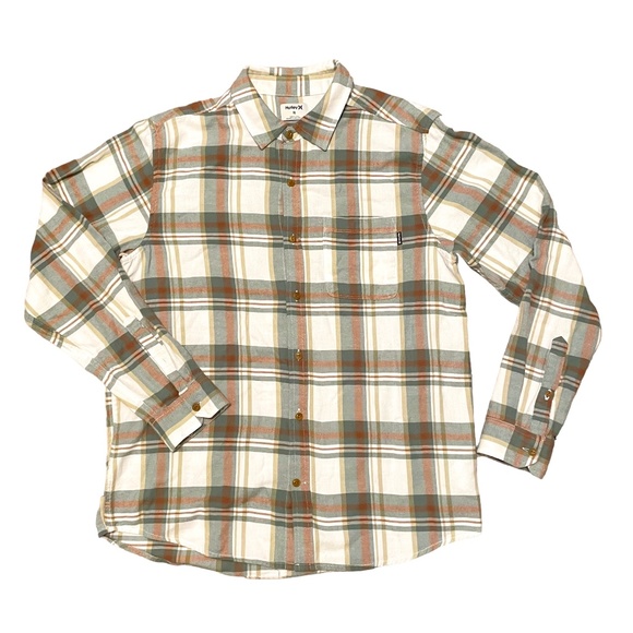 Hurley Portland Plaid Flannel‎ Dutch Green Long Sleeve Button Front Shirt Size M - Picture 1 of 9